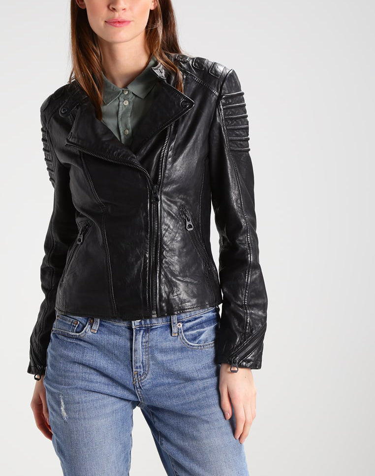 Women Real Lambskin Leather Biker Jacket KW207 featuring high-quality leather, satin lining, and stylish biker design.