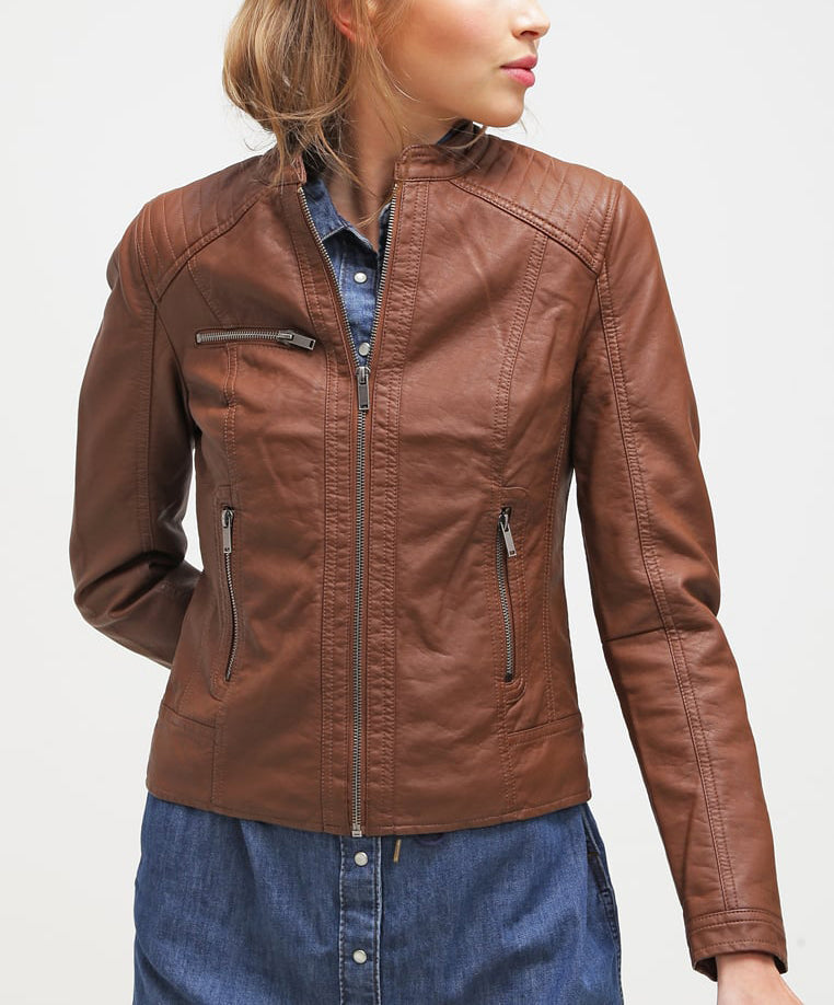 Women Real Lambskin Leather Biker Jacket KW212 with satin lining and YKK zipper, showcasing its stylish design and quality craftsmanship.
