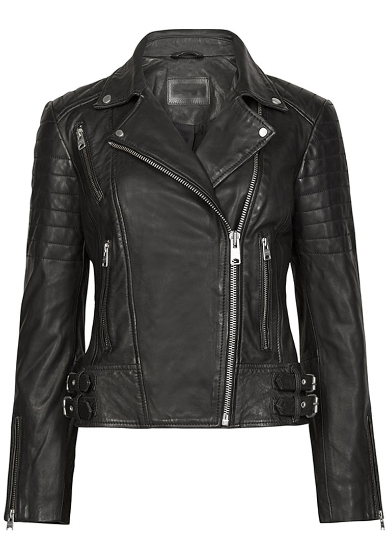 Women Real Lambskin Leather Biker Jacket KW213 featuring high-quality leather, satin lining, and stylish design with multiple pockets.