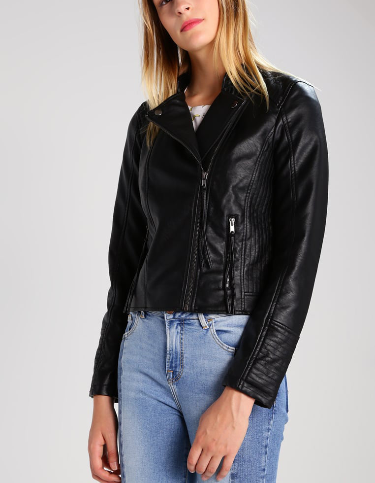Women Real Lambskin Leather Biker Jacket KW270 featuring high-quality leather, satin lining, and stylish design with pockets.