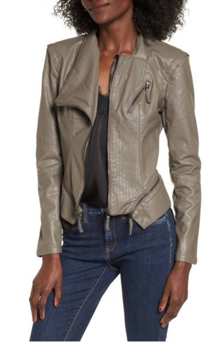 Women Real Lambskin Leather Biker Jacket KW310 featuring high-quality leather, satin lining, and stylish design with pockets.