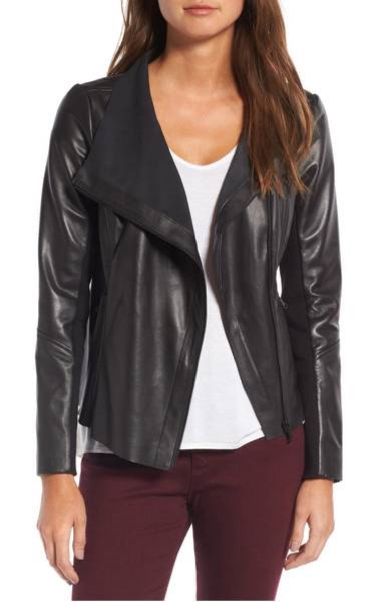 Women Real Lambskin Leather Biker Jacket KW317 featuring high-quality leather, YKK zipper, and satin lining, perfect for stylish motorcycle enthusiasts.