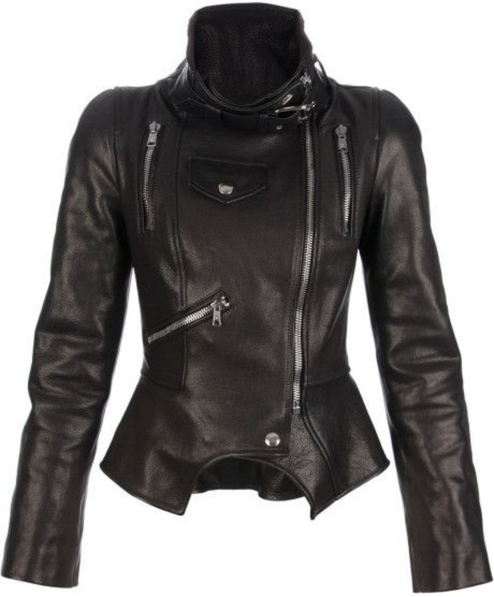 Women Real Lambskin Leather Biker Jacket KW350 featuring high-quality leather, YKK zipper, and stylish design with multiple pockets.