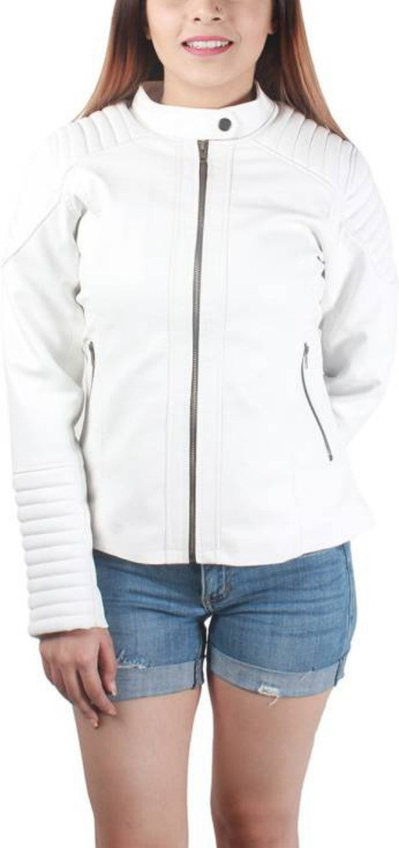 Women Real Lambskin Leather Biker Jacket KW434 featuring high-quality leather, YKK zipper, and satin lining for comfort.
