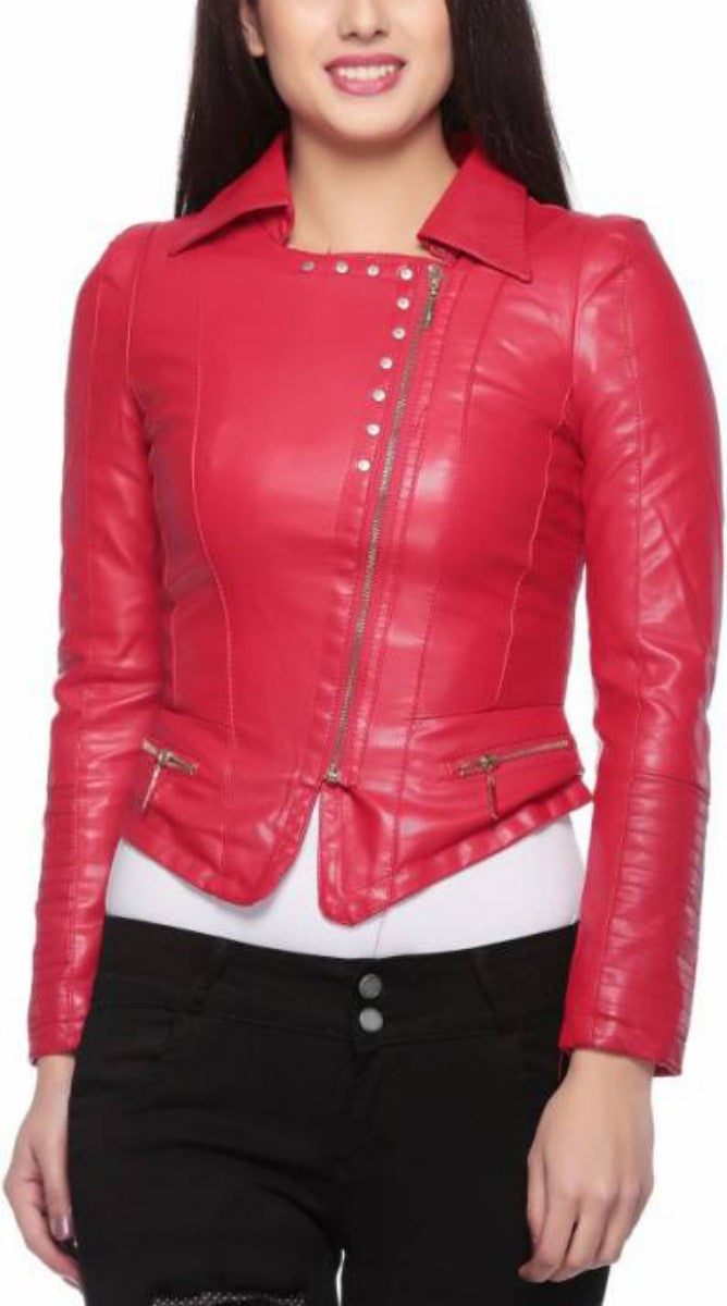 Women Real Lambskin Leather Biker Jacket KW435 featuring high-quality leather, YKK zipper, and satin lining for comfort.