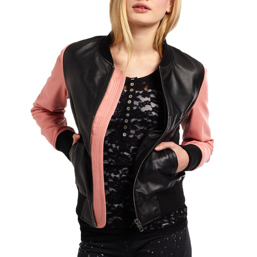 Women Real Lambskin Leather Biker Jacket KW453 featuring high-quality leather, satin lining, and stylish biker design.