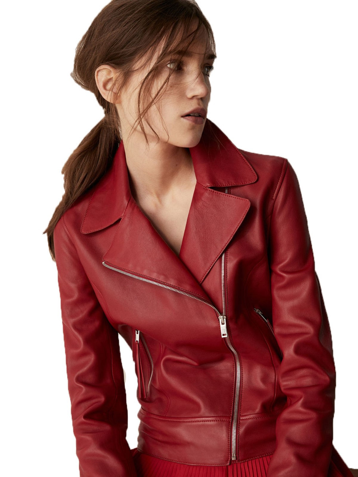 Women Real Lambskin Leather Biker Jacket KW482 featuring high-quality leather, YKK zipper, and satin lining for comfort.
