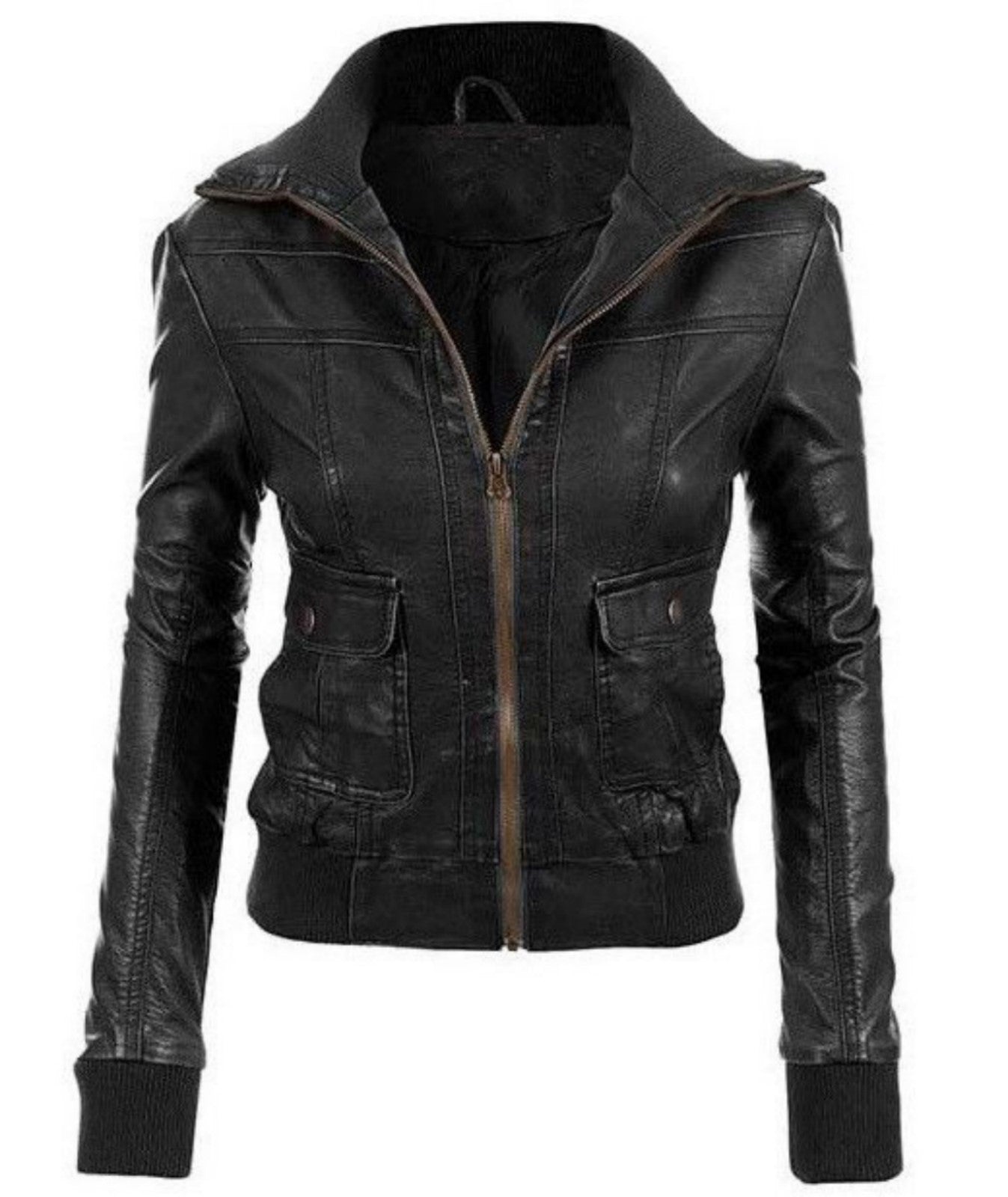 Women Real Lambskin Leather Biker Jacket KW486 featuring high-quality leather, satin lining, and stylish design with pockets.