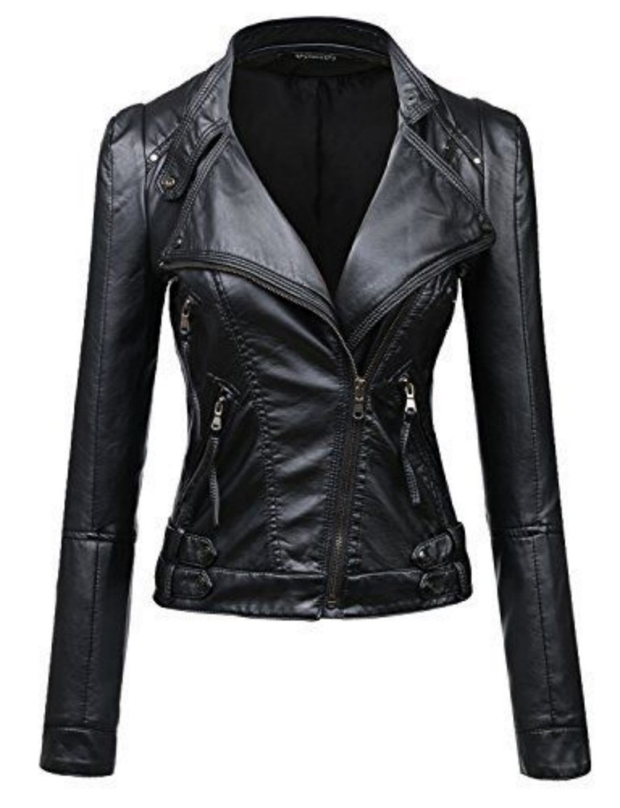 Women Real Lambskin Leather Biker Jacket KW487 featuring high-quality leather, YKK zipper, and satin lining, perfect for stylish motorcycle rides.