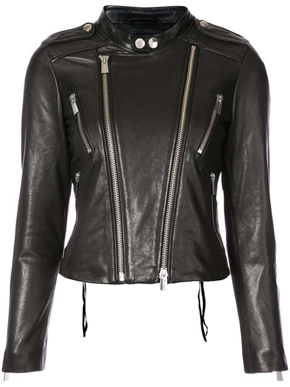 Women Real Lambskin Leather Biker Jacket KW550 featuring high-quality leather, satin lining, and stylish design with multiple pockets.