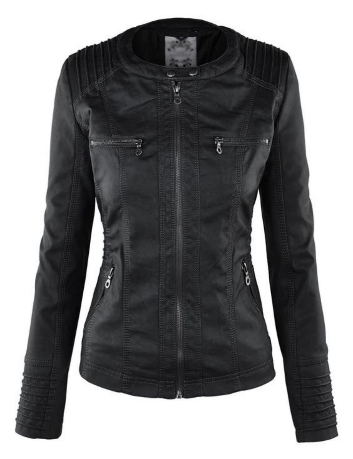 Women Real Lambskin Leather Biker Jacket KW500 featuring high-quality leather, satin lining, and stylish design.