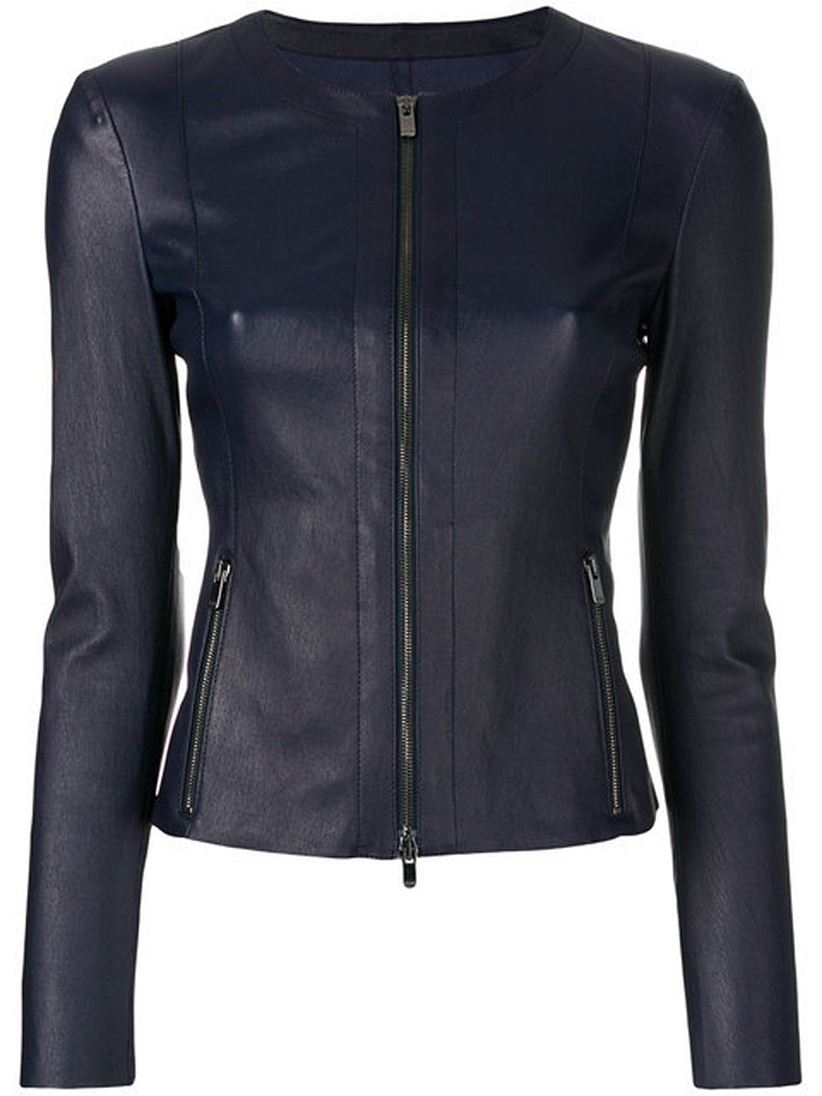 Women Real Lambskin Leather Biker Jacket KW546 featuring high-quality leather, satin lining, and stylish design with pockets.