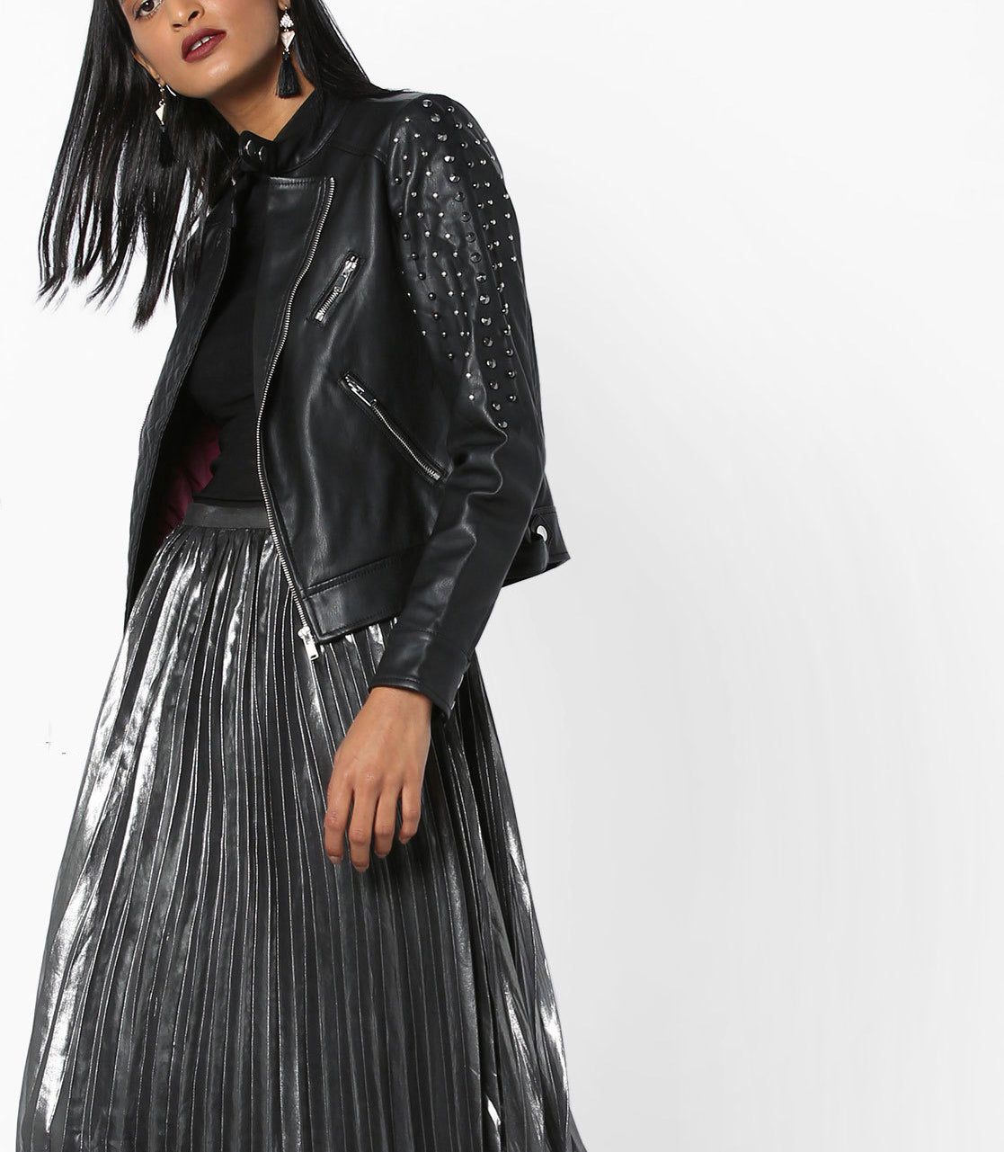 Women Real Lambskin Leather Biker Jacket KW560 featuring high-quality leather, satin lining, and stylish design with pockets.