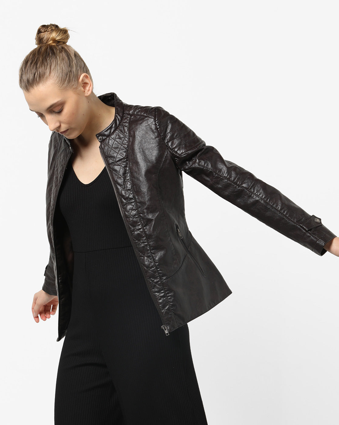 Women Real Lambskin Leather Biker Jacket KW563 featuring high-quality leather, stylish design, and satin lining.