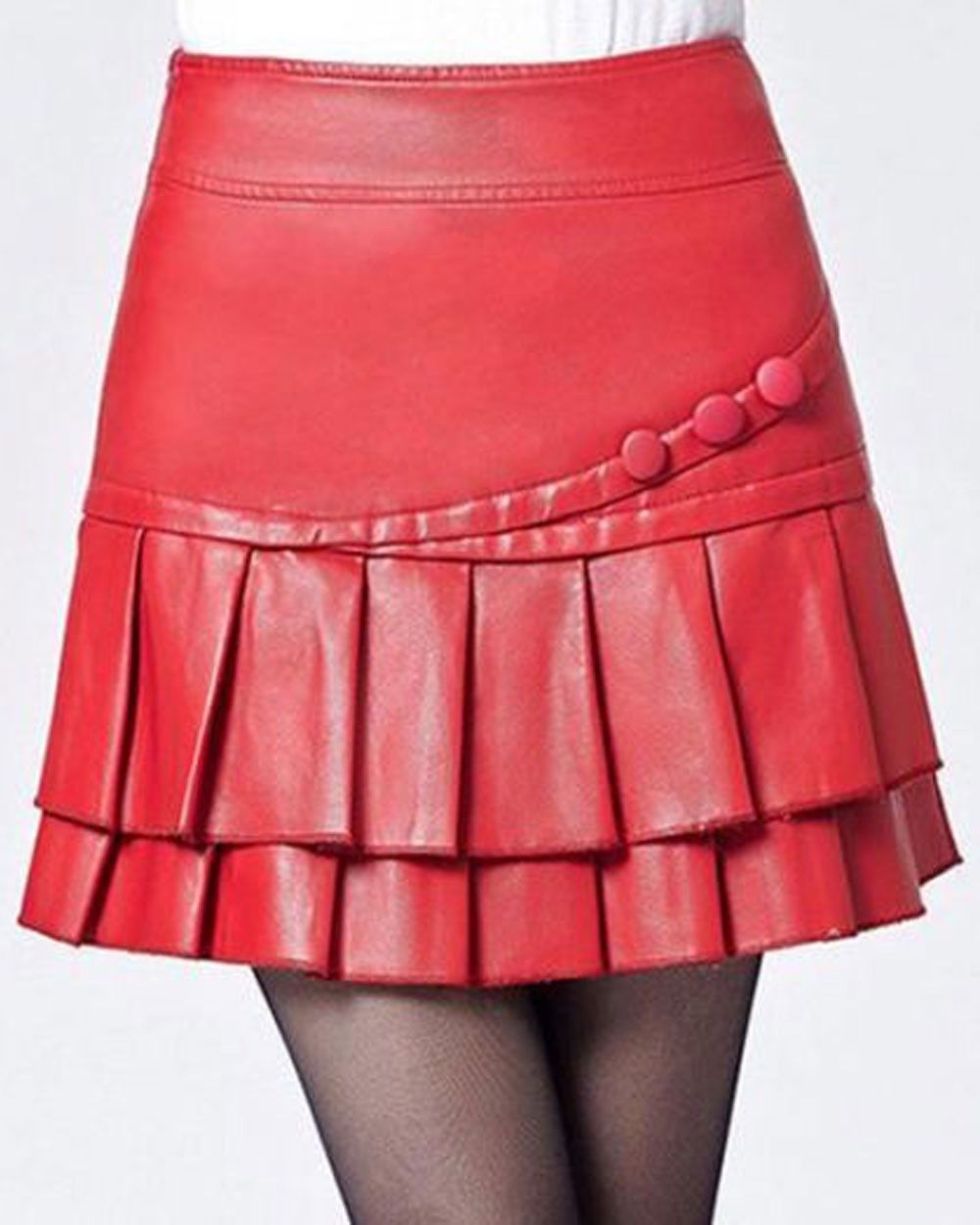 Women Real Lambskin Leather Mini Skirt WS023 with satin lining and pockets, showcasing high-quality craftsmanship.