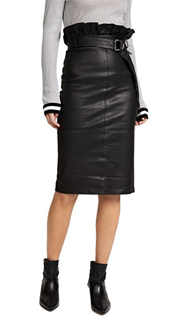 Women Real Lambskin Leather Slim Fit Skirt WS091 displayed with satin lining and pockets.