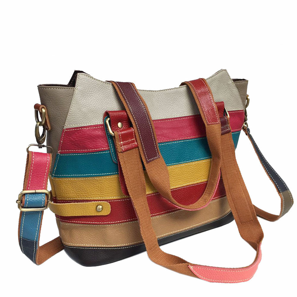Women's geometric pattern leather shoulder bag with soft handle and spacious interior, perfect for casual outings.