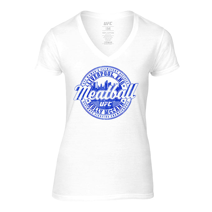Women's UFC Molly McCann Crest T-Shirt in white featuring a bold graphic design.
