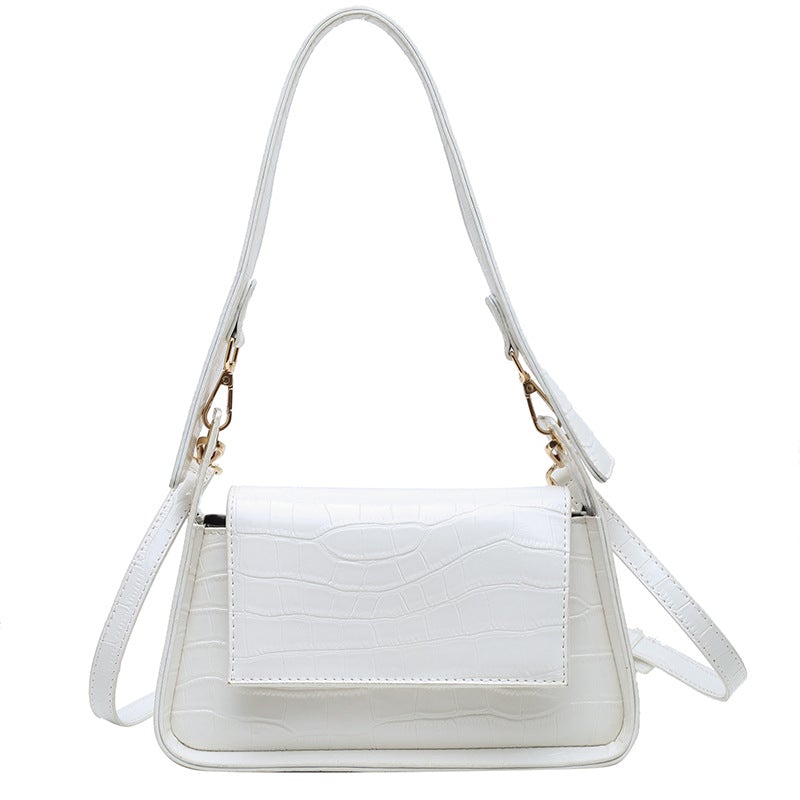 Young Lady's Solid Color All-Match Daily Messenger Bag featuring a crocodile pattern, adjustable shoulder strap, and urban simplicity design.