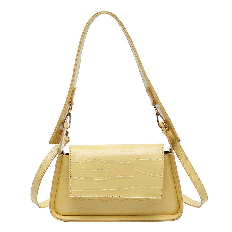 Young Lady's Solid Color All-Match Daily Messenger Bag featuring a crocodile pattern, adjustable shoulder strap, and urban simplicity design.