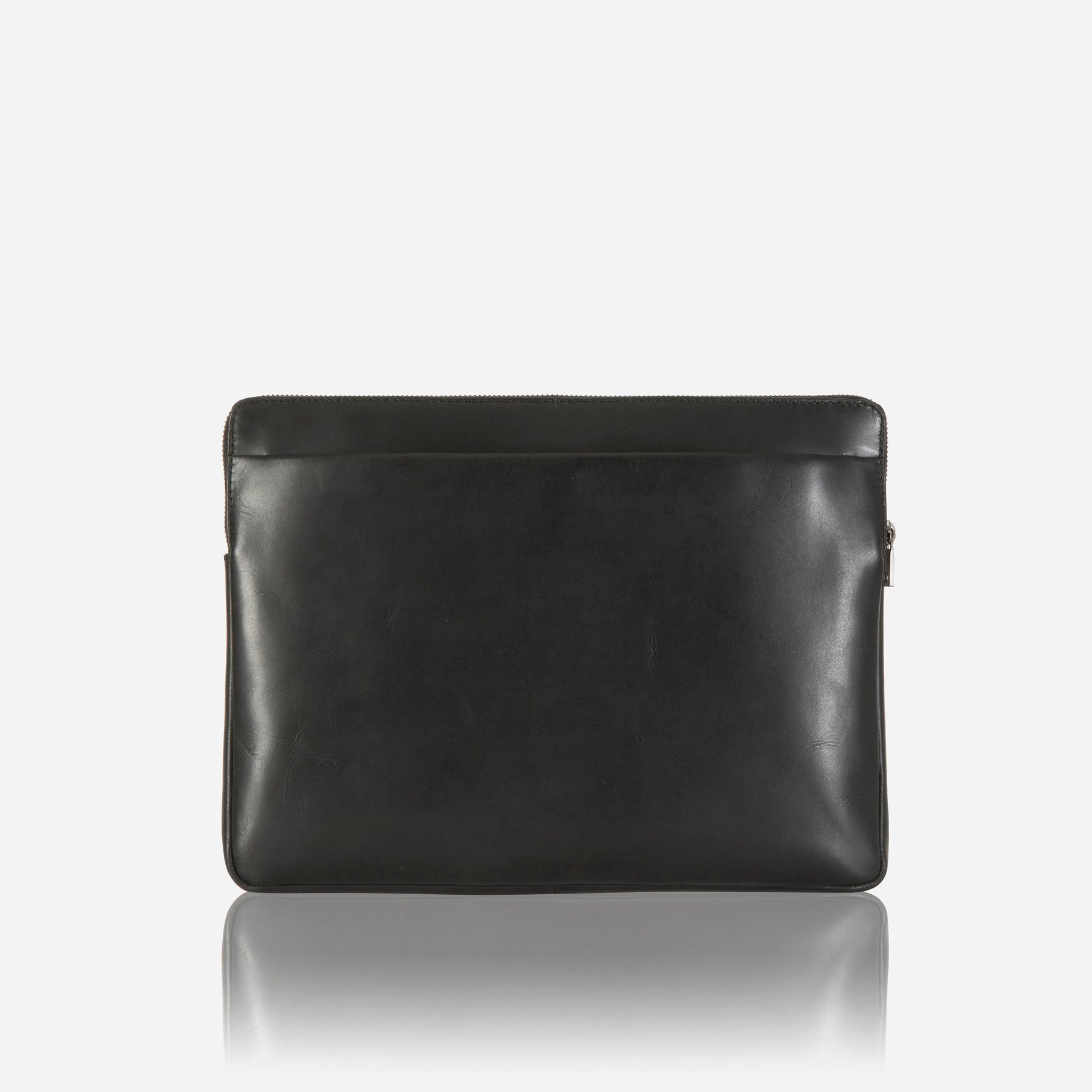 A sleek black zip around laptop folder designed for 13-inch laptops, featuring multiple pockets for documents and accessories.