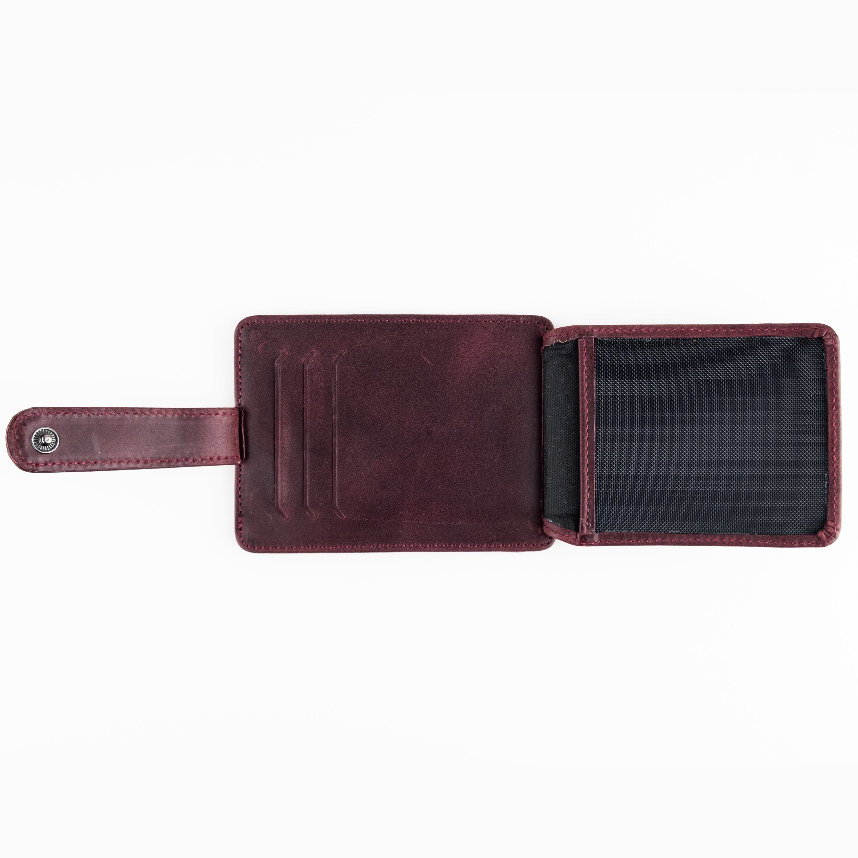 Zona Genuine Leather Card Holder showcasing its sleek design, ID window, and multiple card slots.