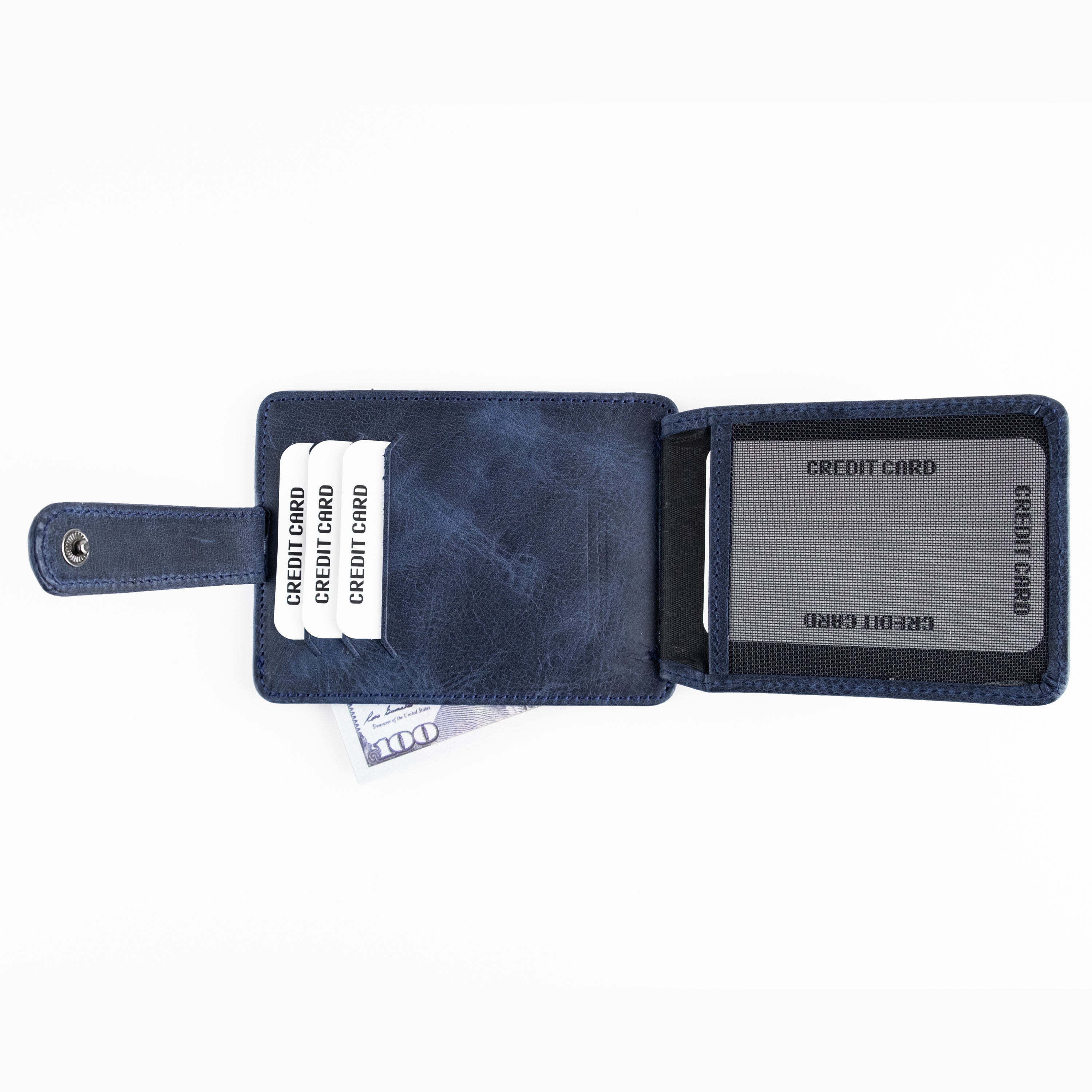 Zona Genuine Leather Card Holder showcasing its sleek design, ID window, and multiple card slots.