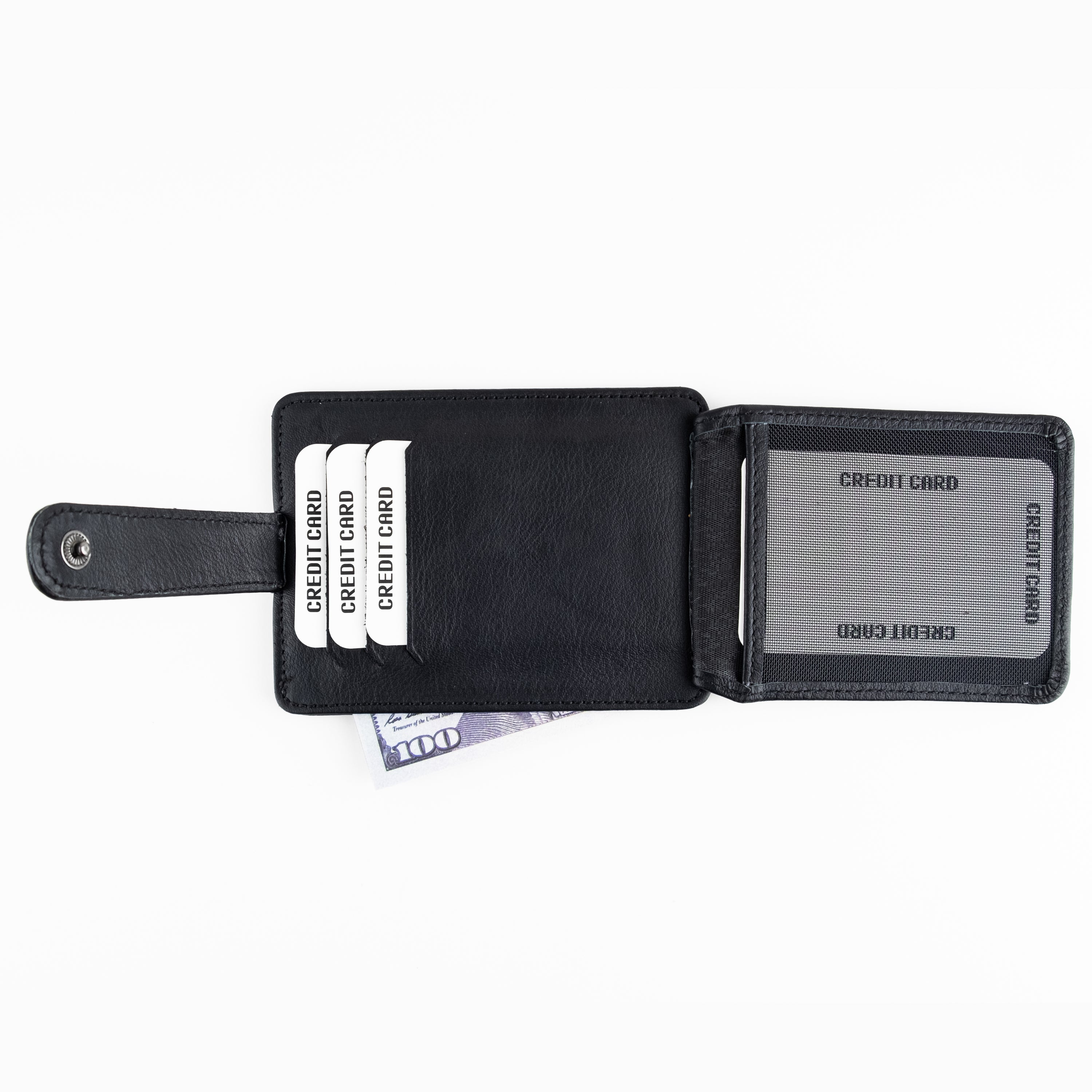 Zona Genuine Leather Card Holder showcasing its sleek design, ID window, and multiple card slots.