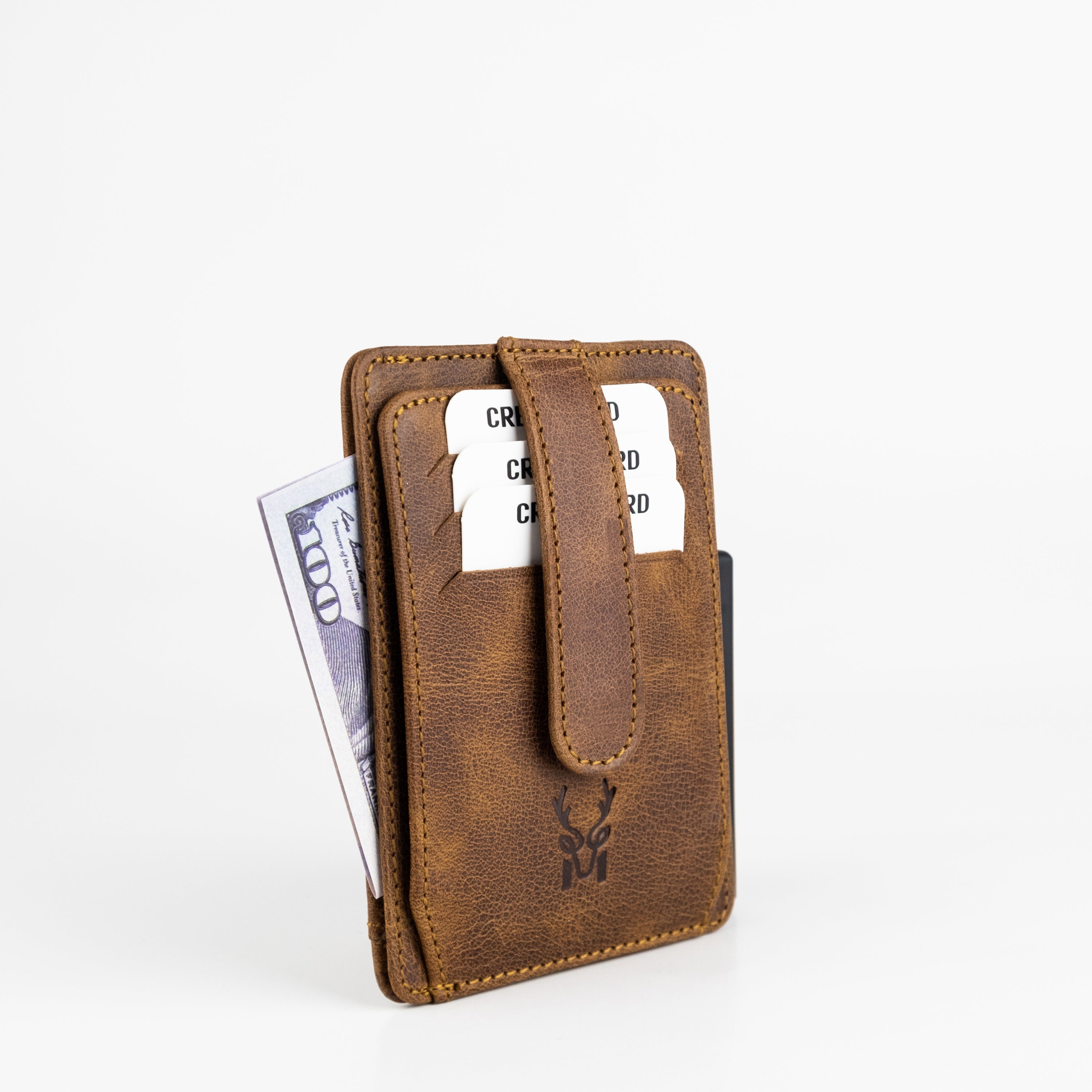 Zona Genuine Leather Card Holder showcasing its sleek design, ID window, and multiple card slots.