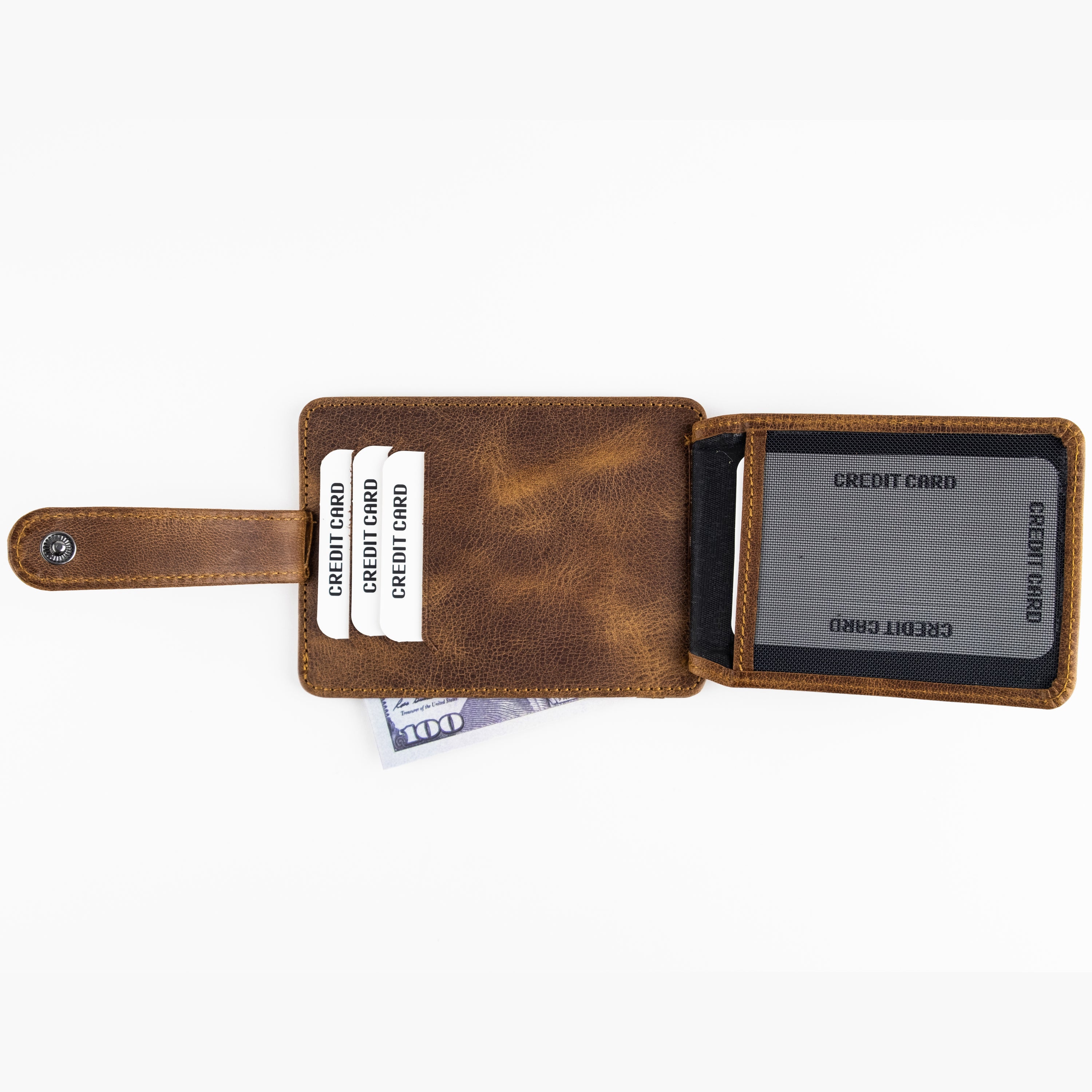Zona Genuine Leather Card Holder showcasing its sleek design, ID window, and multiple card slots.