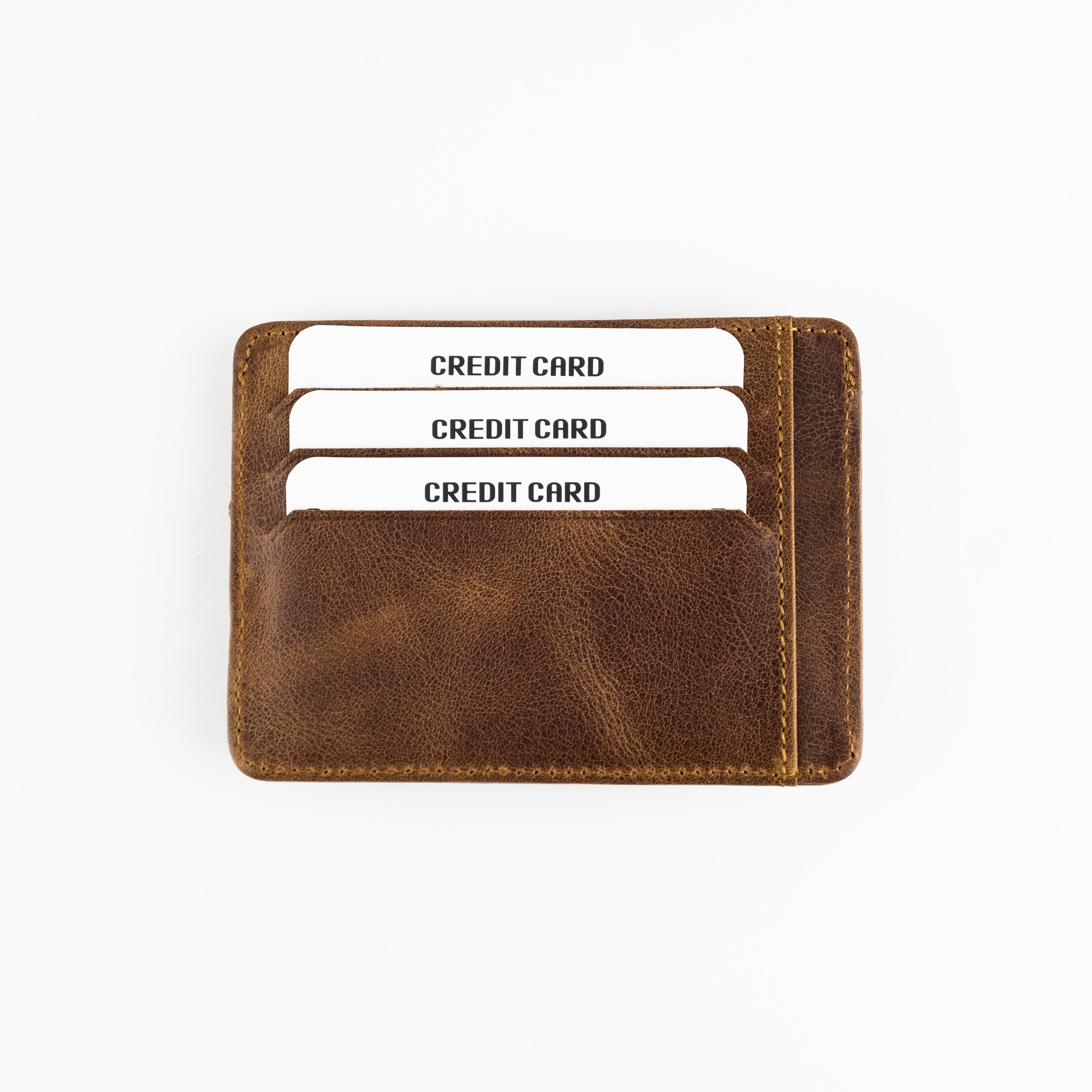 Zona Genuine Leather Card Holder showcasing its sleek design, ID window, and multiple card slots.