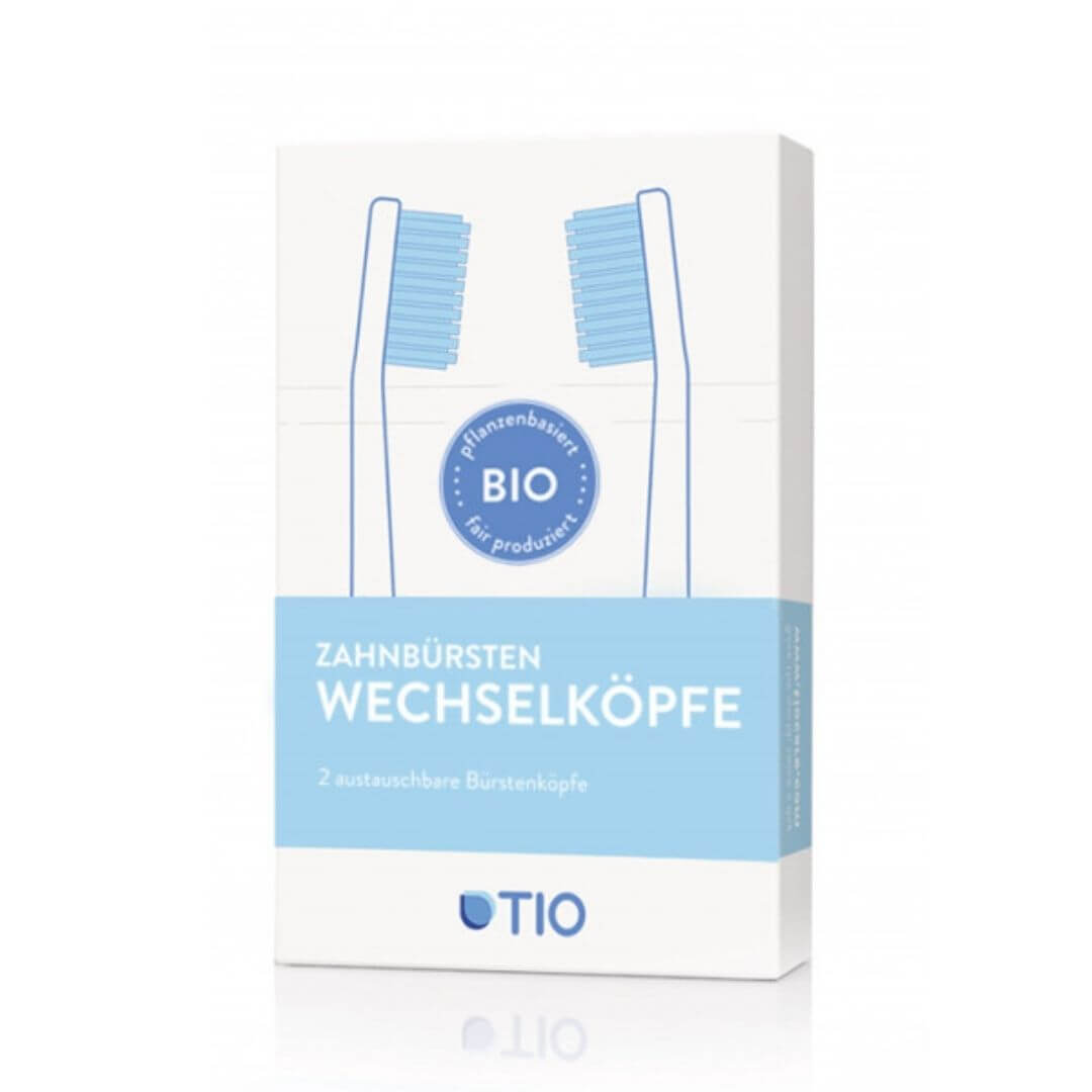 Zwei nachhaltige Zahnbürstenwechselköpfe in Silber, umweltfreundlich und ergonomisch gestaltet für optimale Zahnpflege.