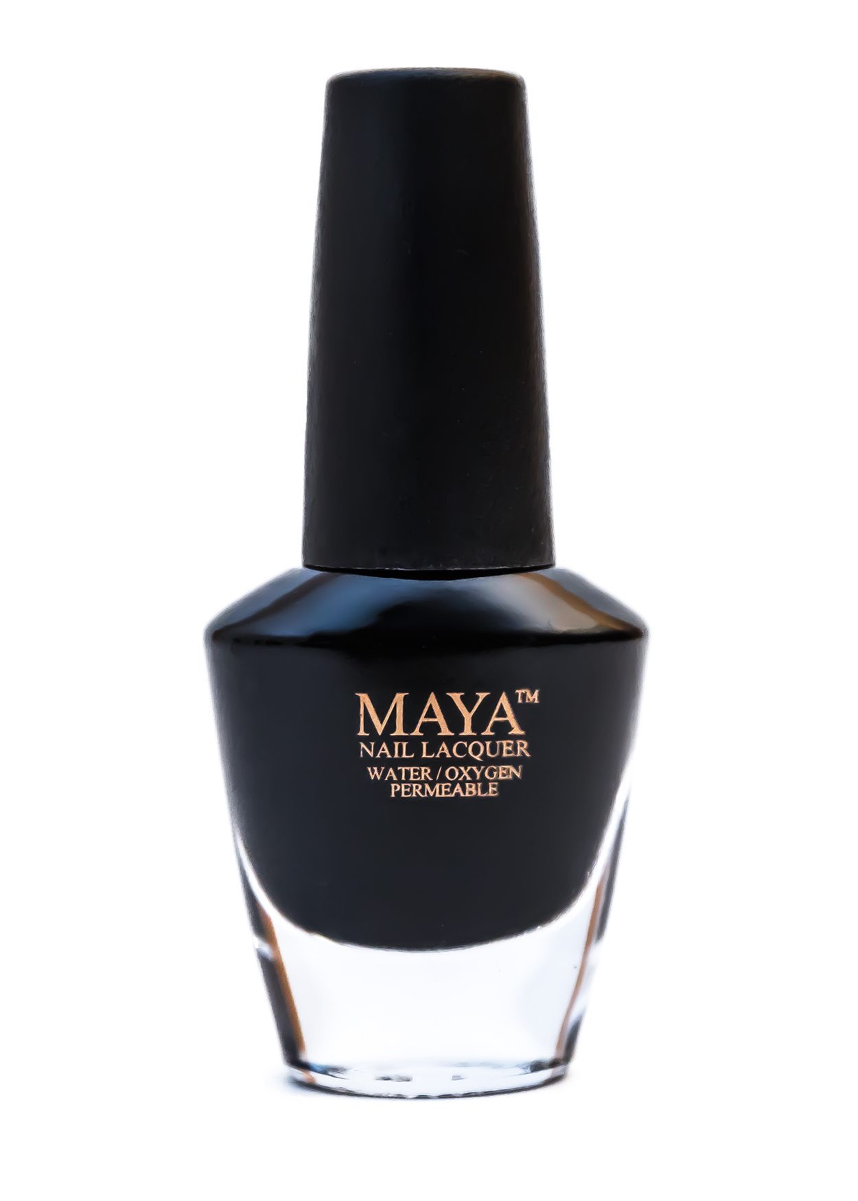 A bottle of Black Seed Halal Nail Polish showcasing its deep black color and elegant design, perfect for stylish and ethical beauty.