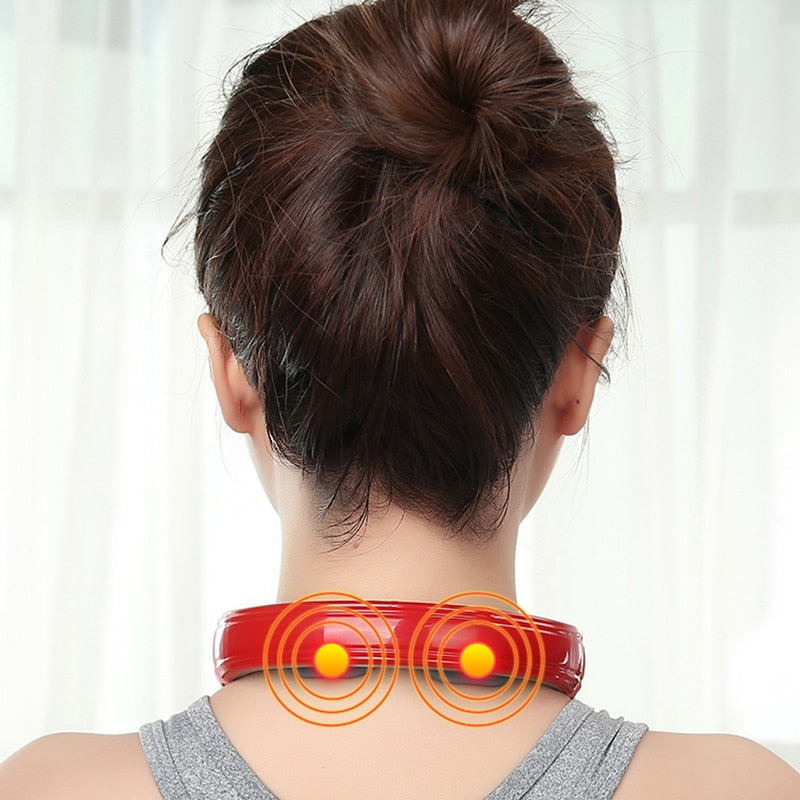 Electric Neck Massager with heating and pulse features, designed for muscle relief and comfort.