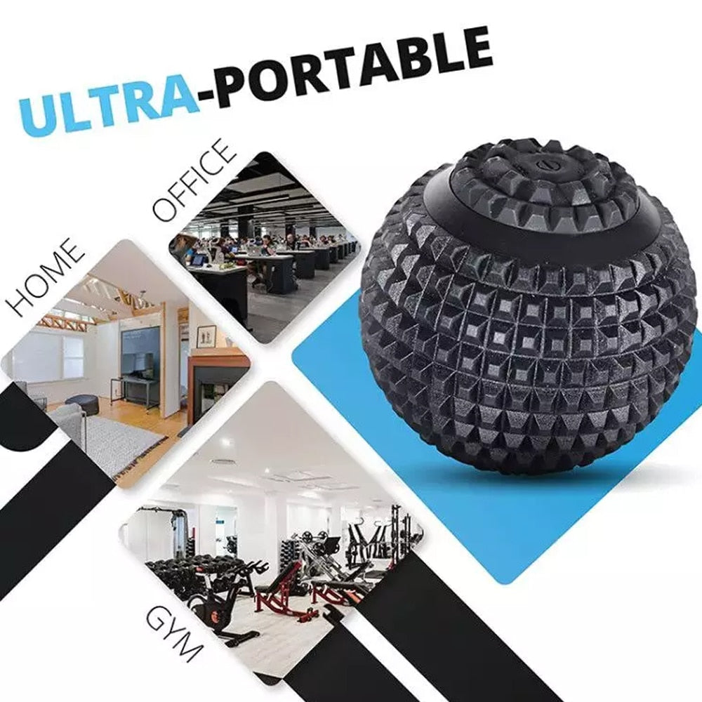 Electric Vibrating Massage Ball designed for foot pain relief and muscle recovery, featuring a sleek waterproof design and USB charging capability.
