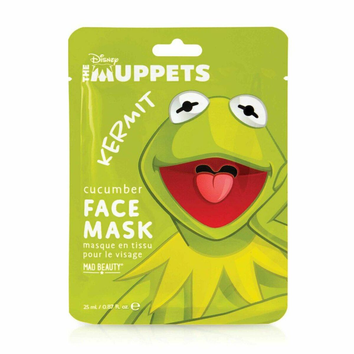 Kermit cucumber face mask packaging.