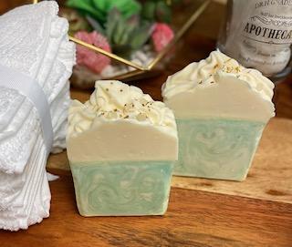 Lemongrass Soap with Soap Icing, showcasing its vibrant colors and creamy texture, perfect for a refreshing cleanse.