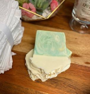Lemongrass Soap with Soap Icing, showcasing its vibrant colors and creamy texture, perfect for a refreshing cleanse.