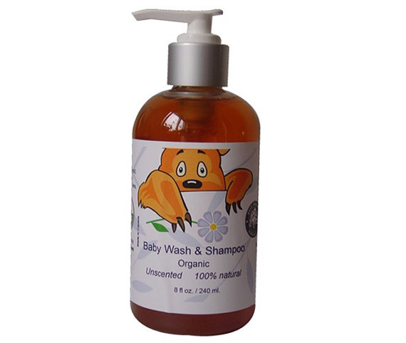 Organic baby wash and shampoo bottle.