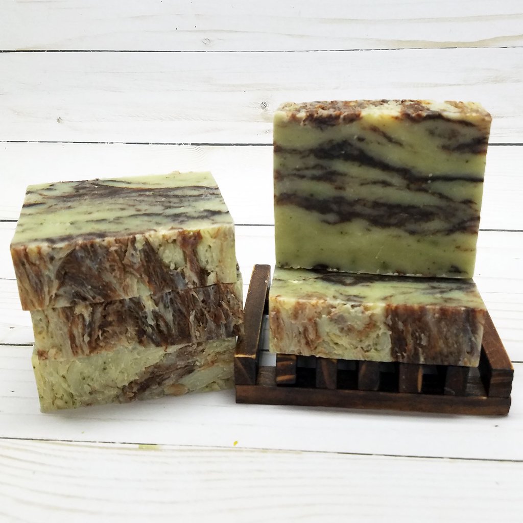 Organic Mint Chocolate Handmade Soap with spearmint and peppermint essential oils, featuring a vibrant green color from spirulina powder.