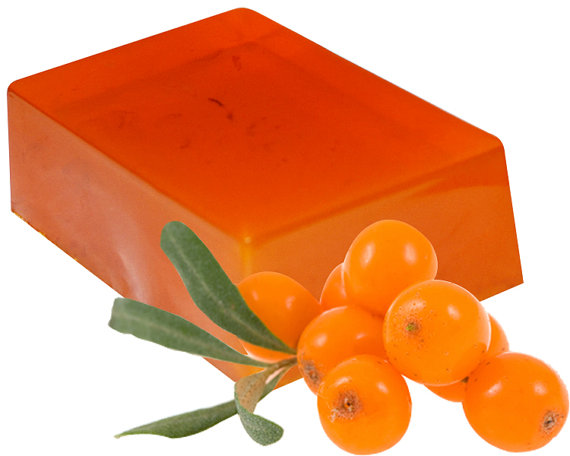 Organic Sea Buckthorn Soap bar with vibrant orange color, showcasing natural ingredients and a smooth texture, ideal for gentle cleansing.