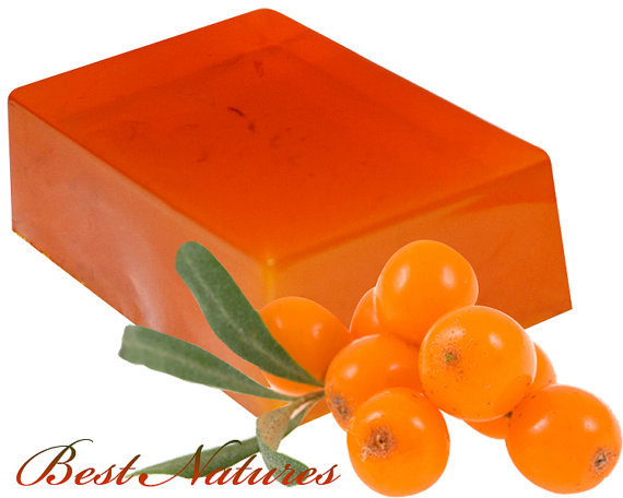 Organic Sea Buckthorn Soap bar with vibrant orange color, showcasing natural ingredients and a smooth texture, ideal for gentle cleansing.