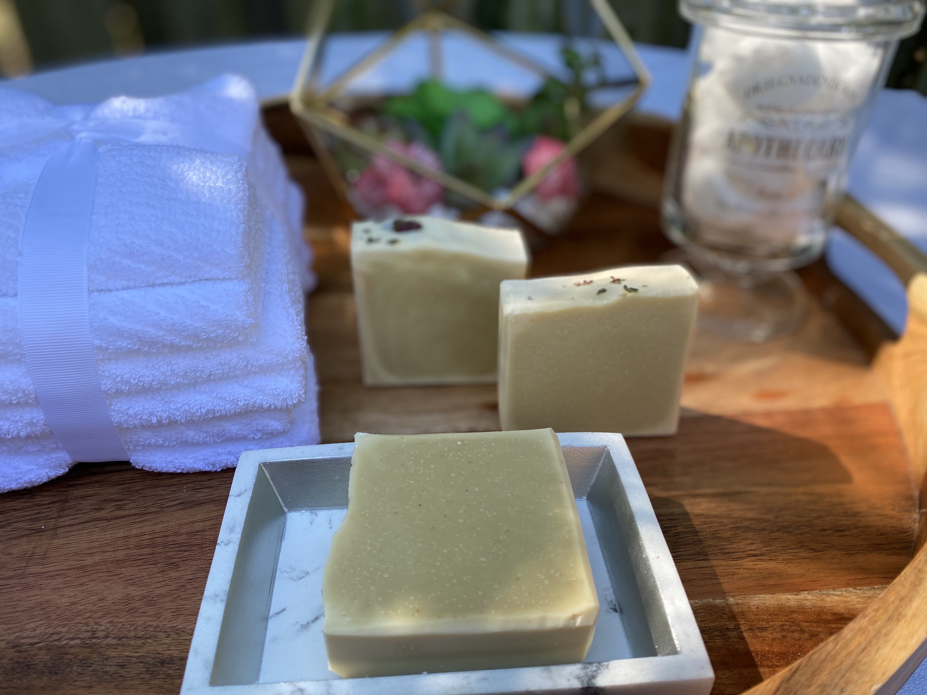 Organic Soap with Rosemary Essential Oil, featuring a creamy texture and natural colors, perfect for nourishing skin.