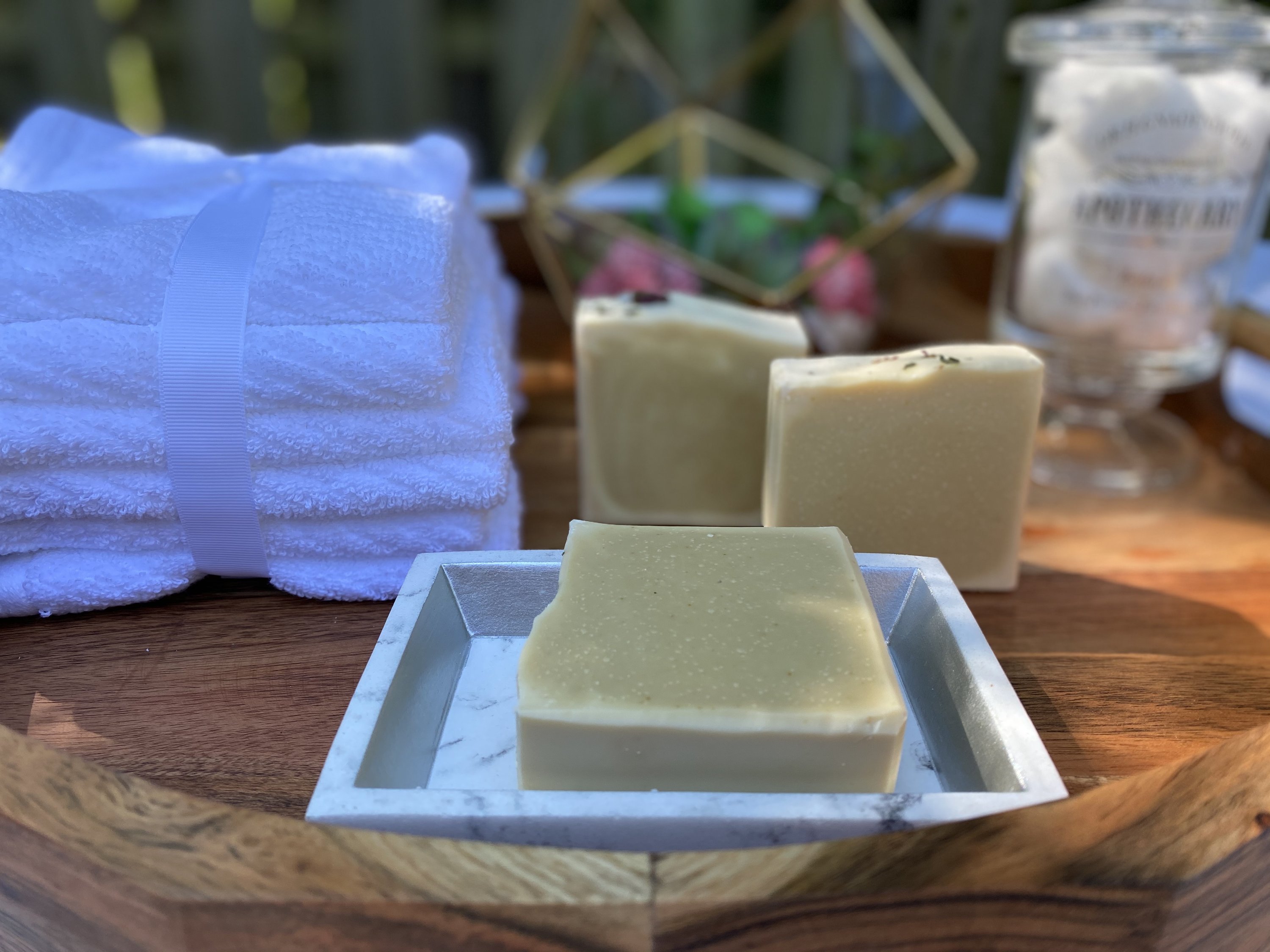 Organic Soap with Rosemary Essential Oil, featuring a creamy texture and natural colors, perfect for nourishing skin.