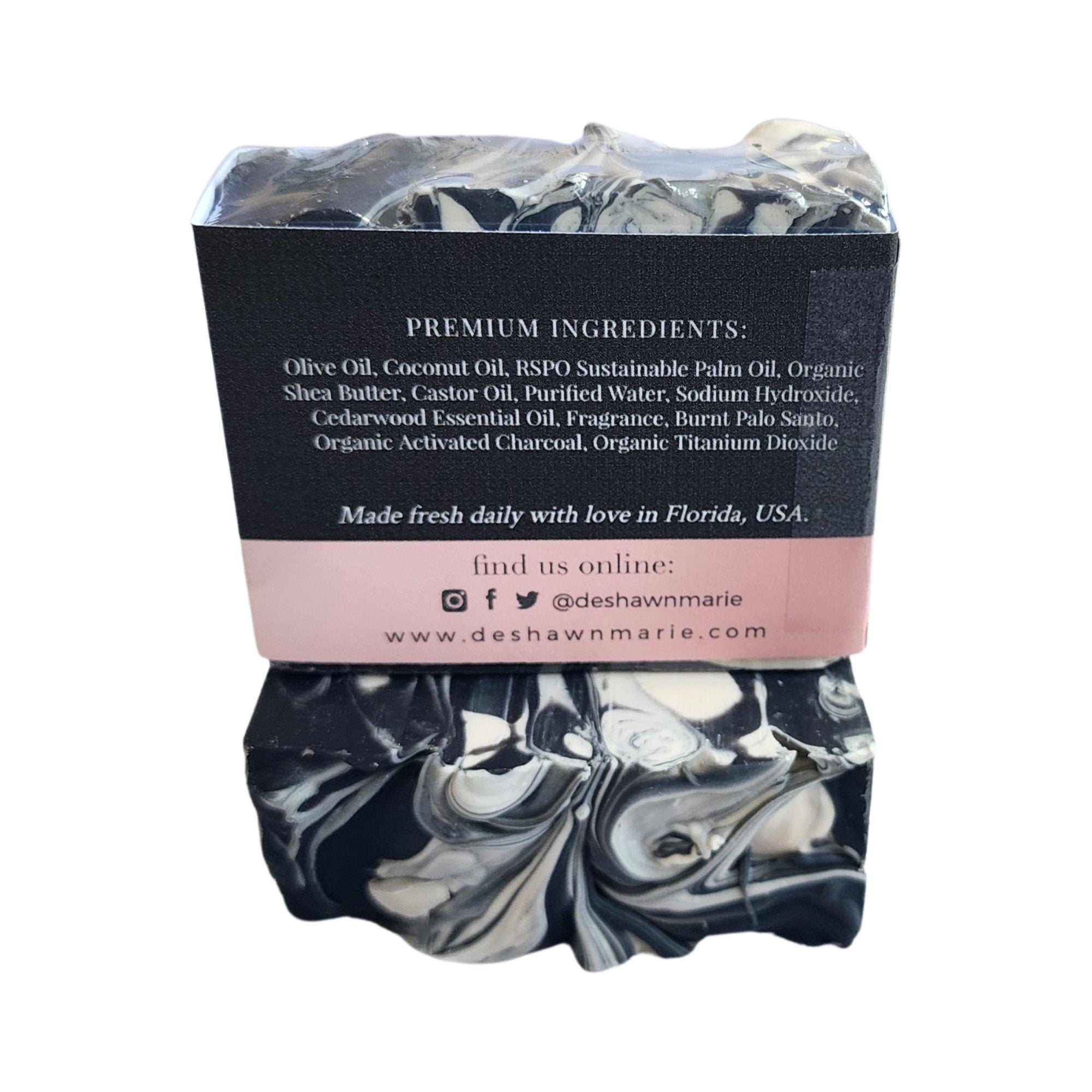 Palo Santo Cedar Soap bar with earthy and woodsy scents, handcrafted and wrapped, showcasing its unique design.