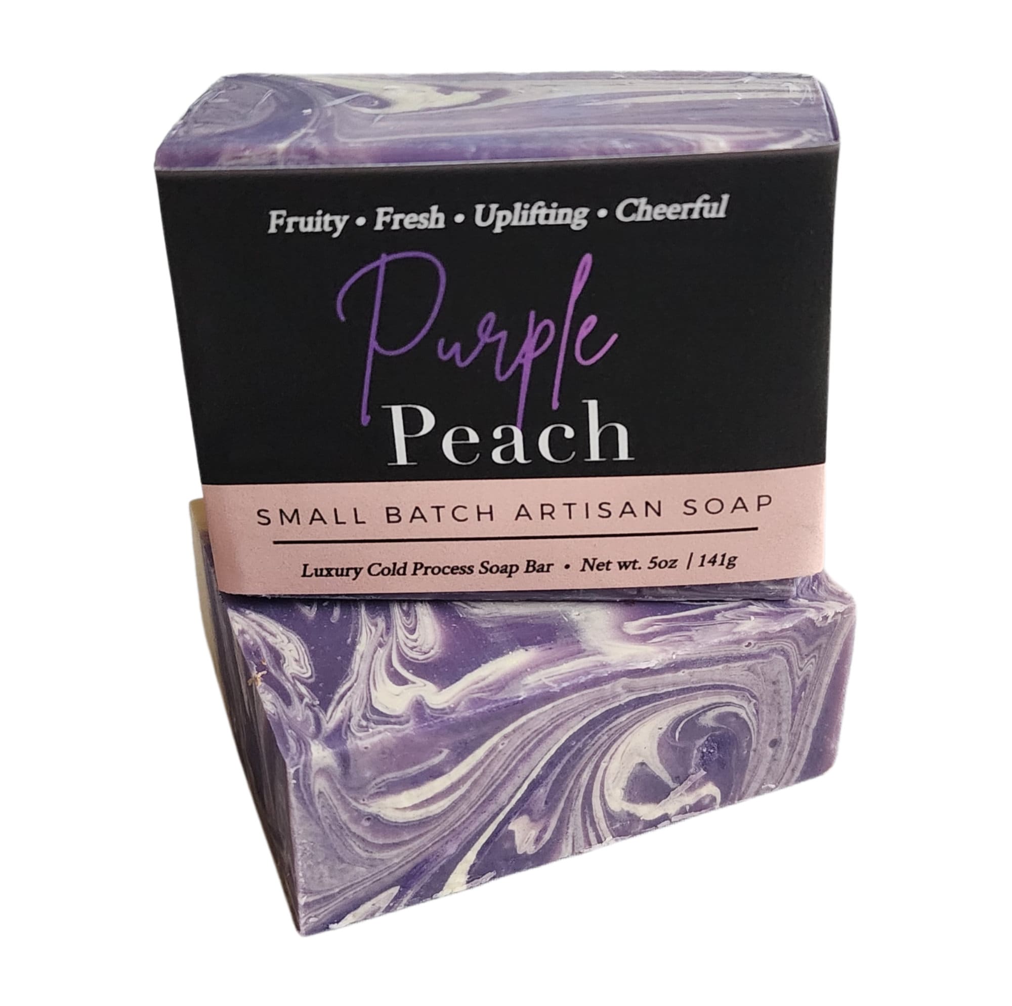 Purple Peach Soap bar with creamy texture and vibrant colors, inspired by the rare Indian Blood Cling peach.