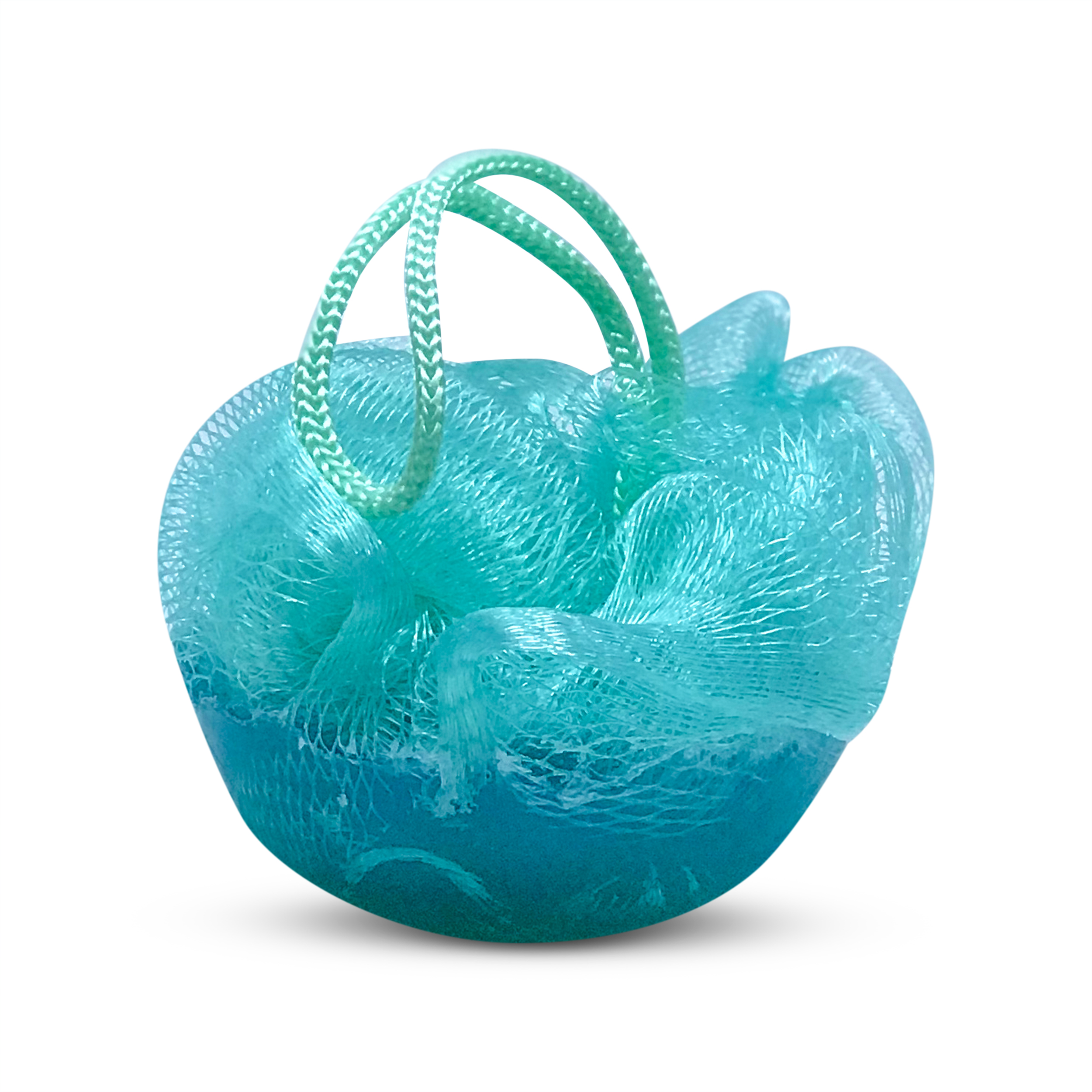 Soap Infused Shower Poufs in Crisp Air scent, showcasing their vibrant color and texture, ideal for a refreshing shower experience.