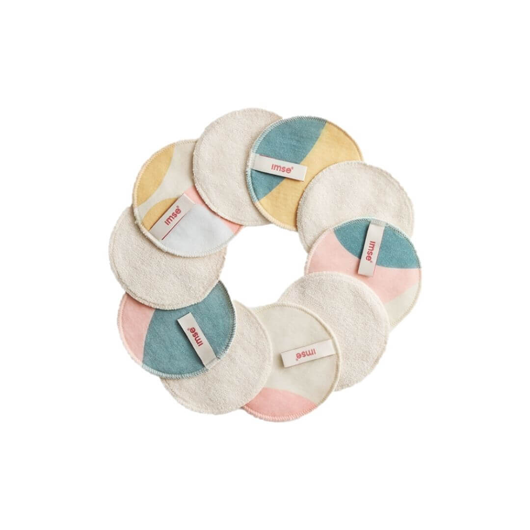 Zehn waschbare Abschminkpads aus 100% Bio-Baumwolle in Pastel Hoop Farbe, doppelseitig für vielseitige Anwendungen.