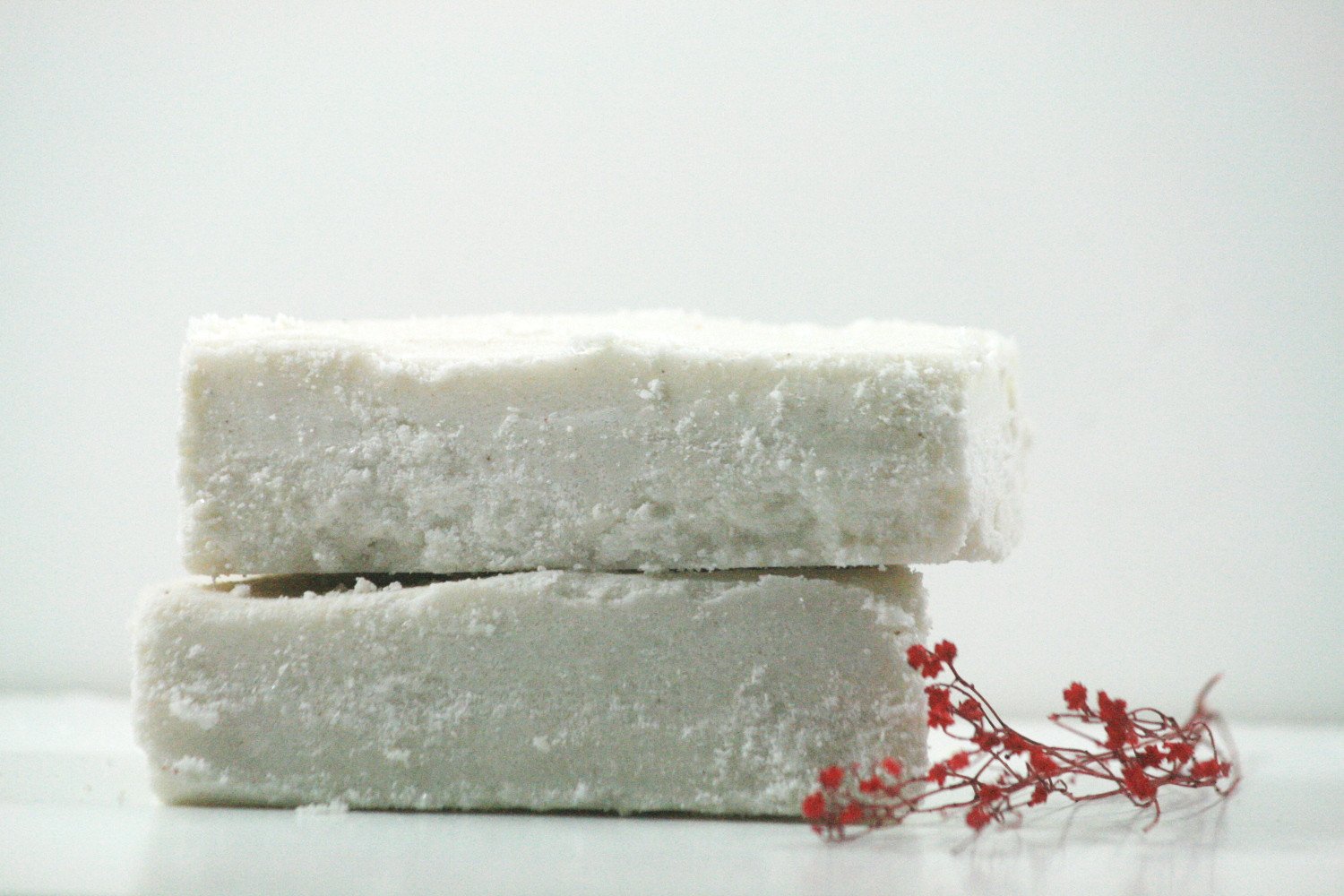 Winter Calm Sea Salt Bar with lavender and mint scent, showcasing its creamy texture and natural ingredients.