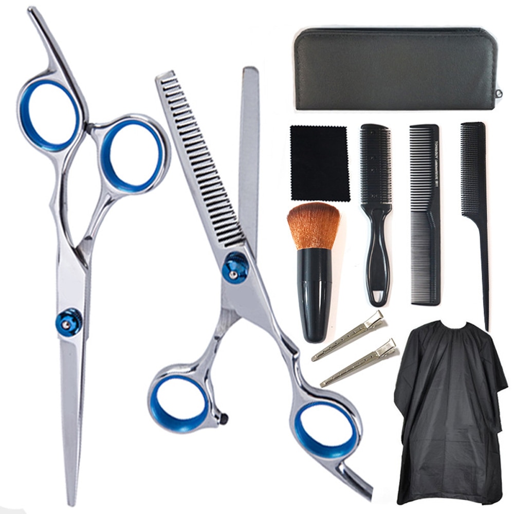 11Pcs Hairdressing Scissors Set including flat and thinning scissors, designed for professional and home hairdressing.